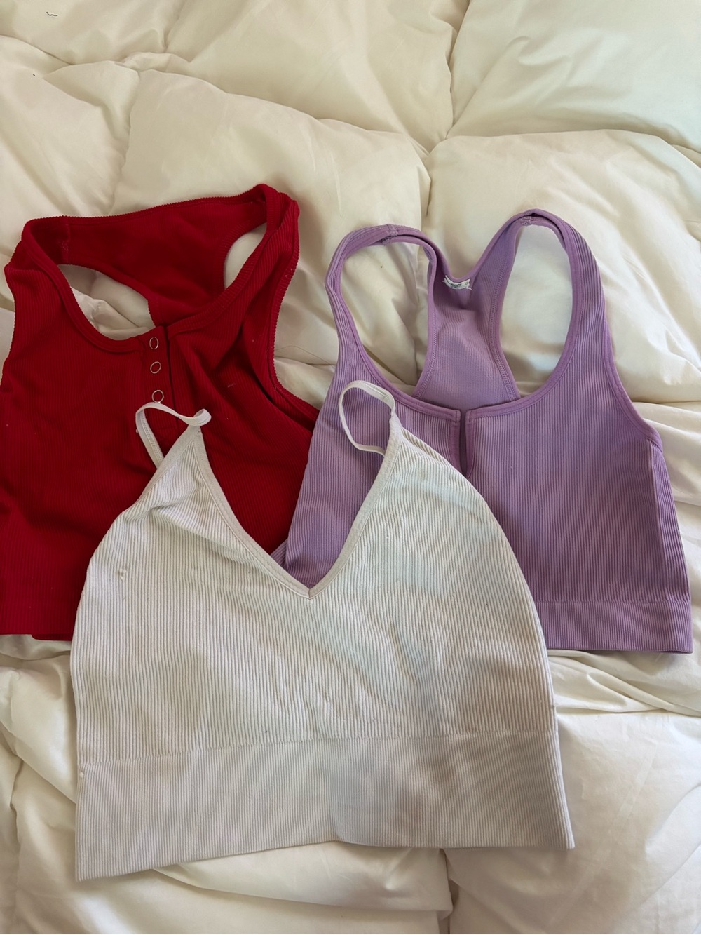 Ribbed tops Bundle — Red, Lavender & White